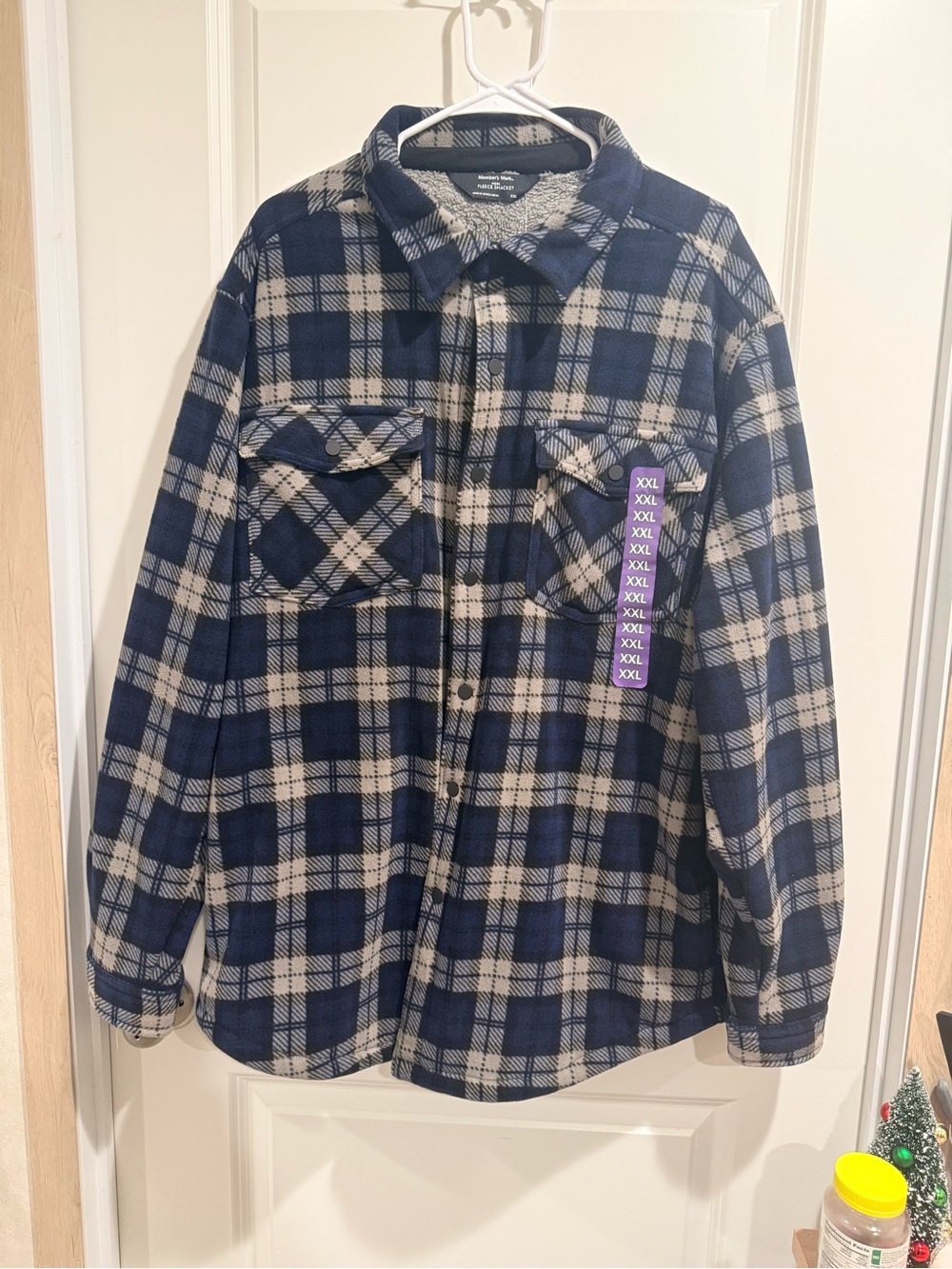 Men's Plaid Shirt Jacket in Navy and Cream